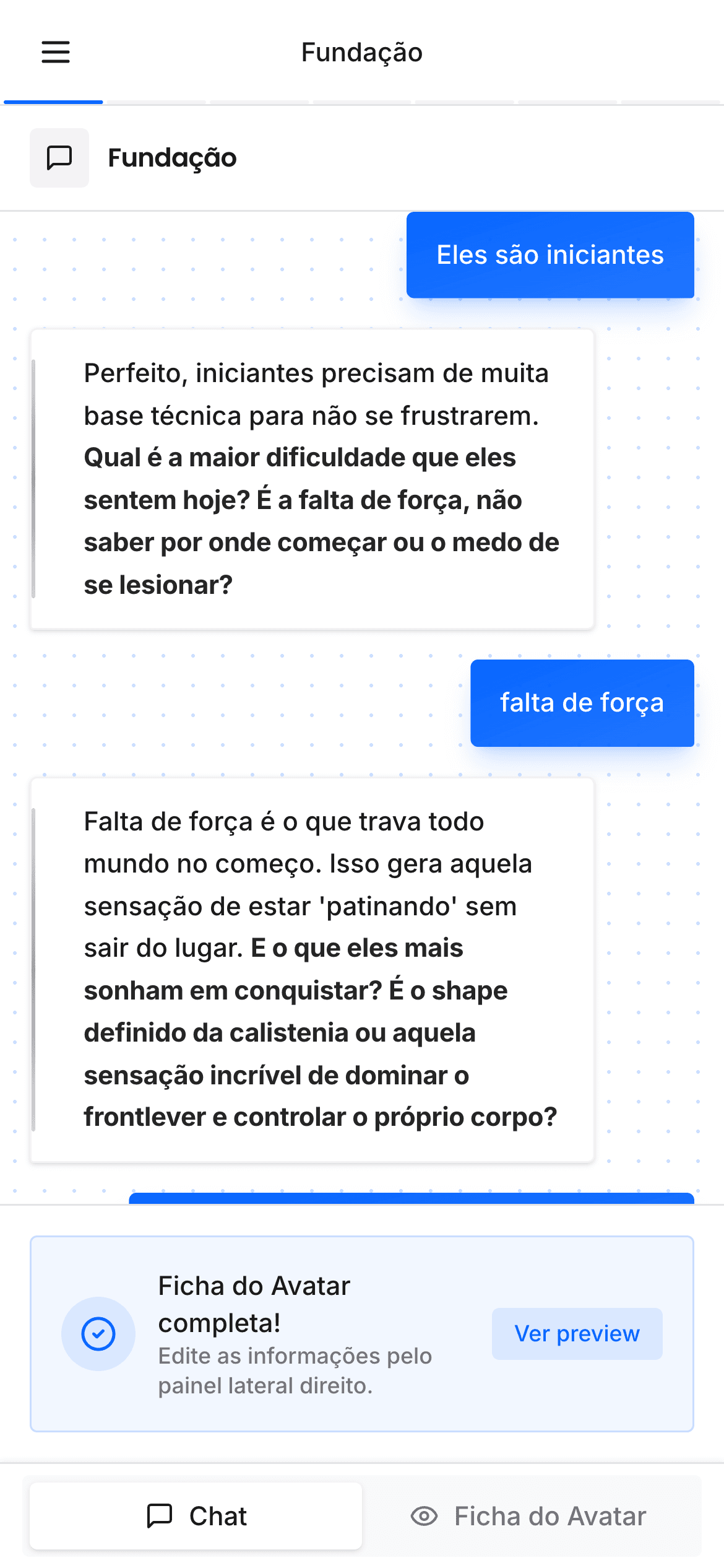 Chat + Ficha do Avatar